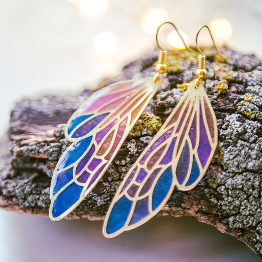 925 Silver Gradient Colorful Feather Butterfly Wings Women Earrings Gift Set