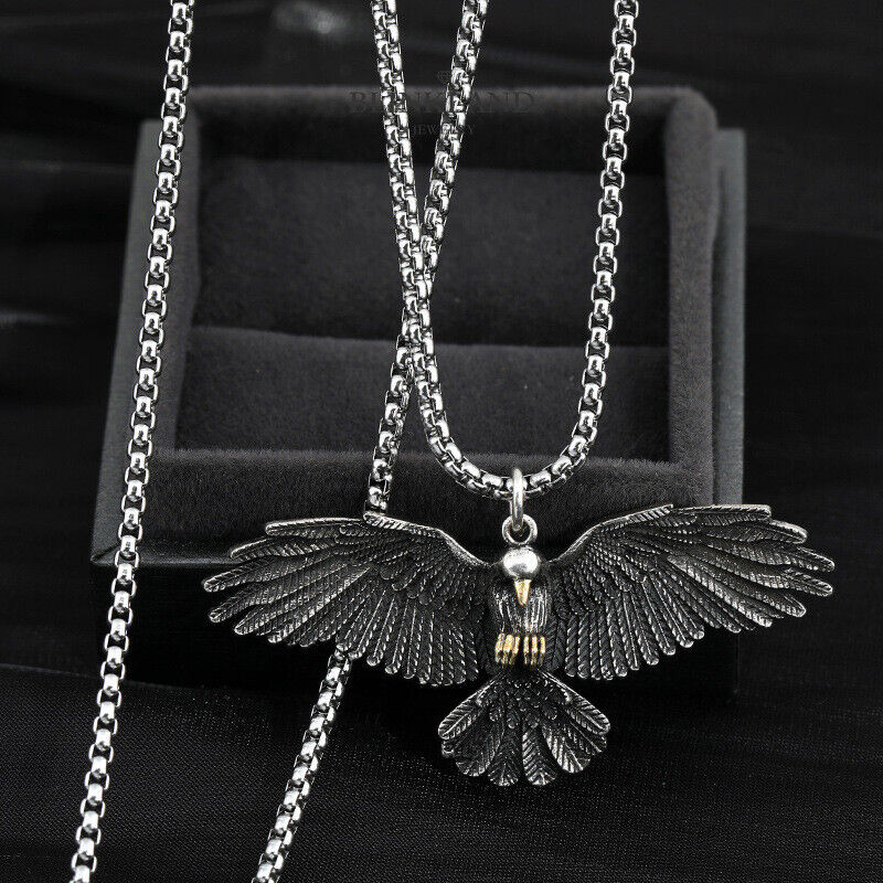 Titanium Steel 25 Inch Eagle Spreading Wings New Pendant Hip Hop Style Necklace