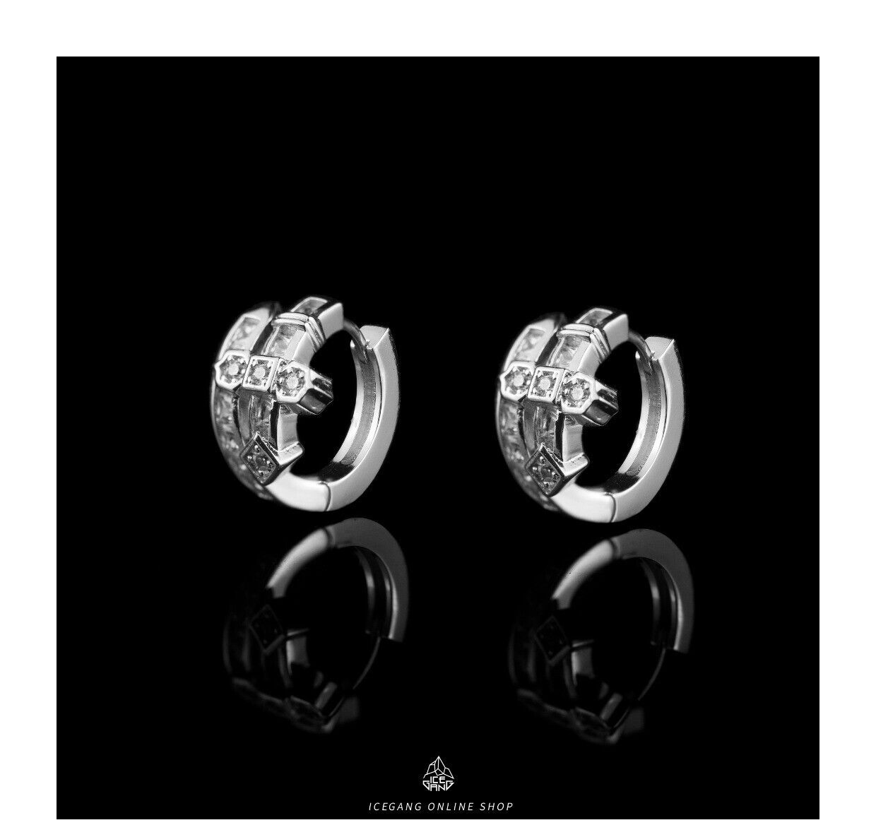 925 Silver with Trapezoidal Diamonds Men's Earrings Gift Set - Sword of Justice