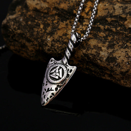 Titanium Steel 25 Inch Viking Rune Triangle Logo Spearhead Pendant Mens Necklace