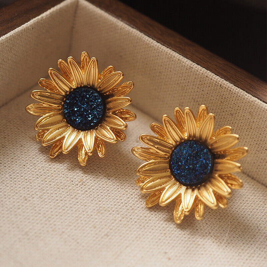 925 Silver and K Gold Plated Sunflower Earrings for Women - Van Gogh Flowers