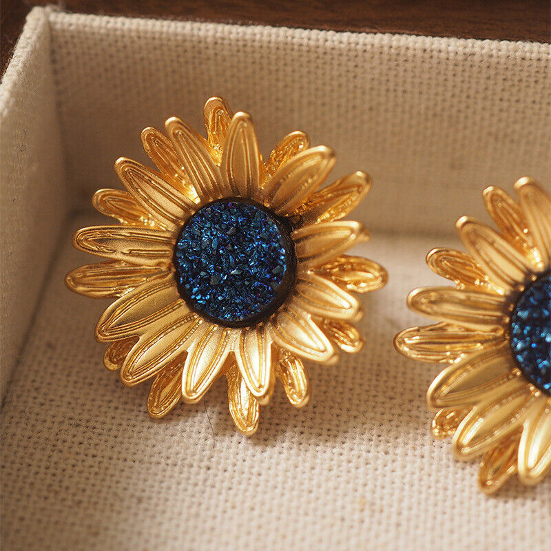 925 Silver and K Gold Plated Sunflower Earrings for Women - Van Gogh Flowers