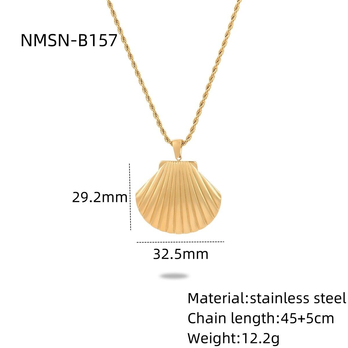 Titanium steel gold plated 20-in ocean shell jane pendant necklace earrings set