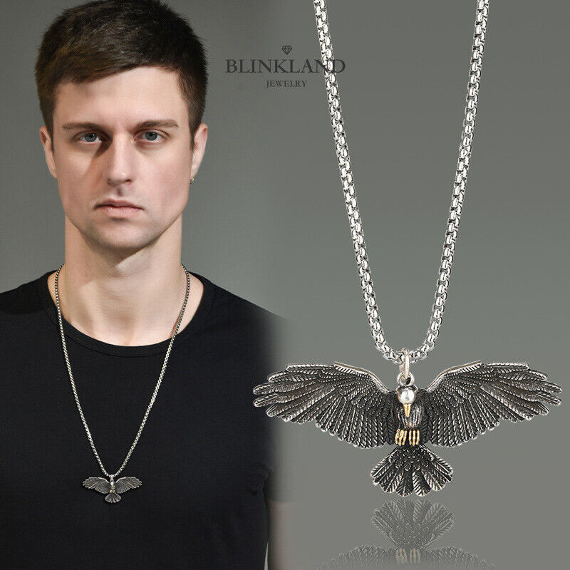 Titanium Steel 25 Inch Eagle Spreading Wings New Pendant Hip Hop Style Necklace