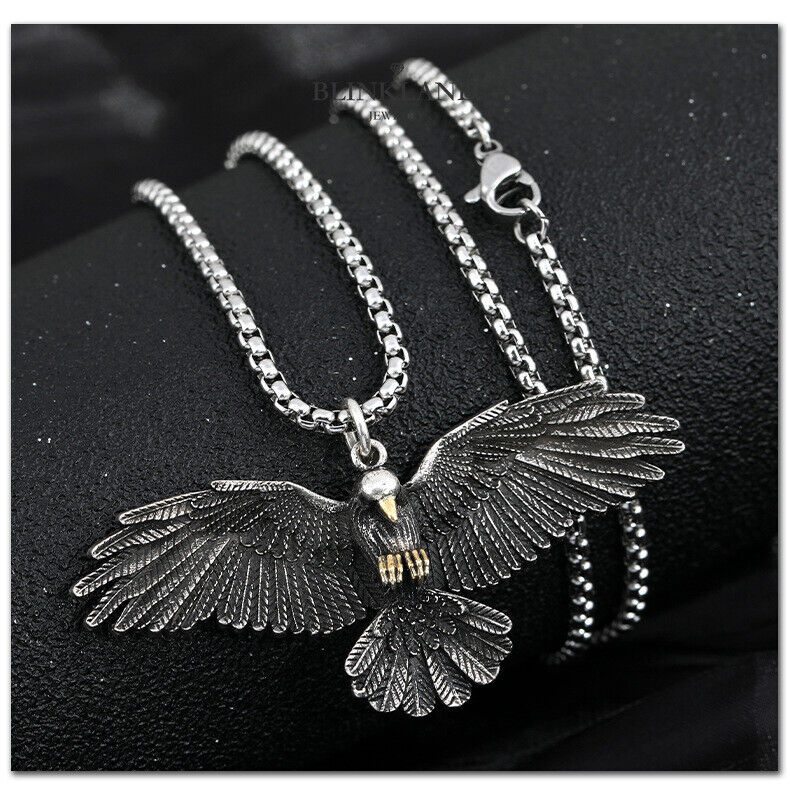 Titanium Steel 25 Inch Eagle Spreading Wings New Pendant Hip Hop Style Necklace