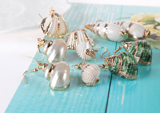 Silver plated k-gold ocean style conch and sea shell earrings multiple styles