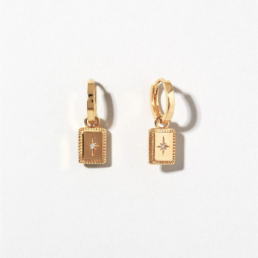 925 Silver and K Gold Plated Hexagrams with Diamonds Square Earrings for Women