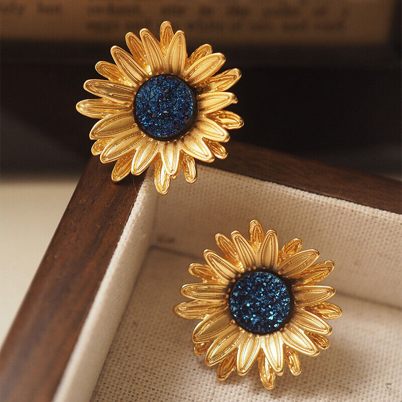 925 Silver and K Gold Plated Sunflower Earrings for Women - Van Gogh Flowers