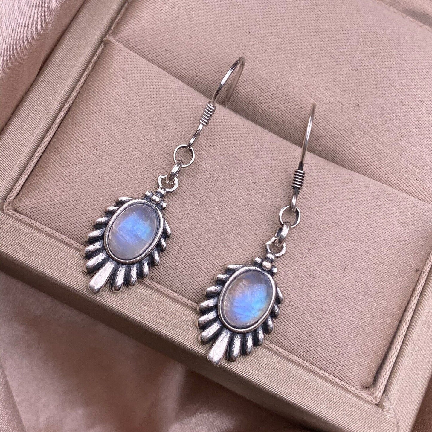 s925 sterling silver with blue moonstone feather shape pendant earrings gift set