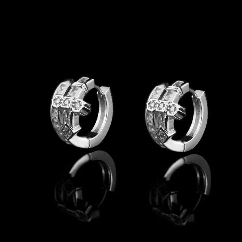 925 Silver with Trapezoidal Diamonds Men's Earrings Gift Set - Sword of Justice