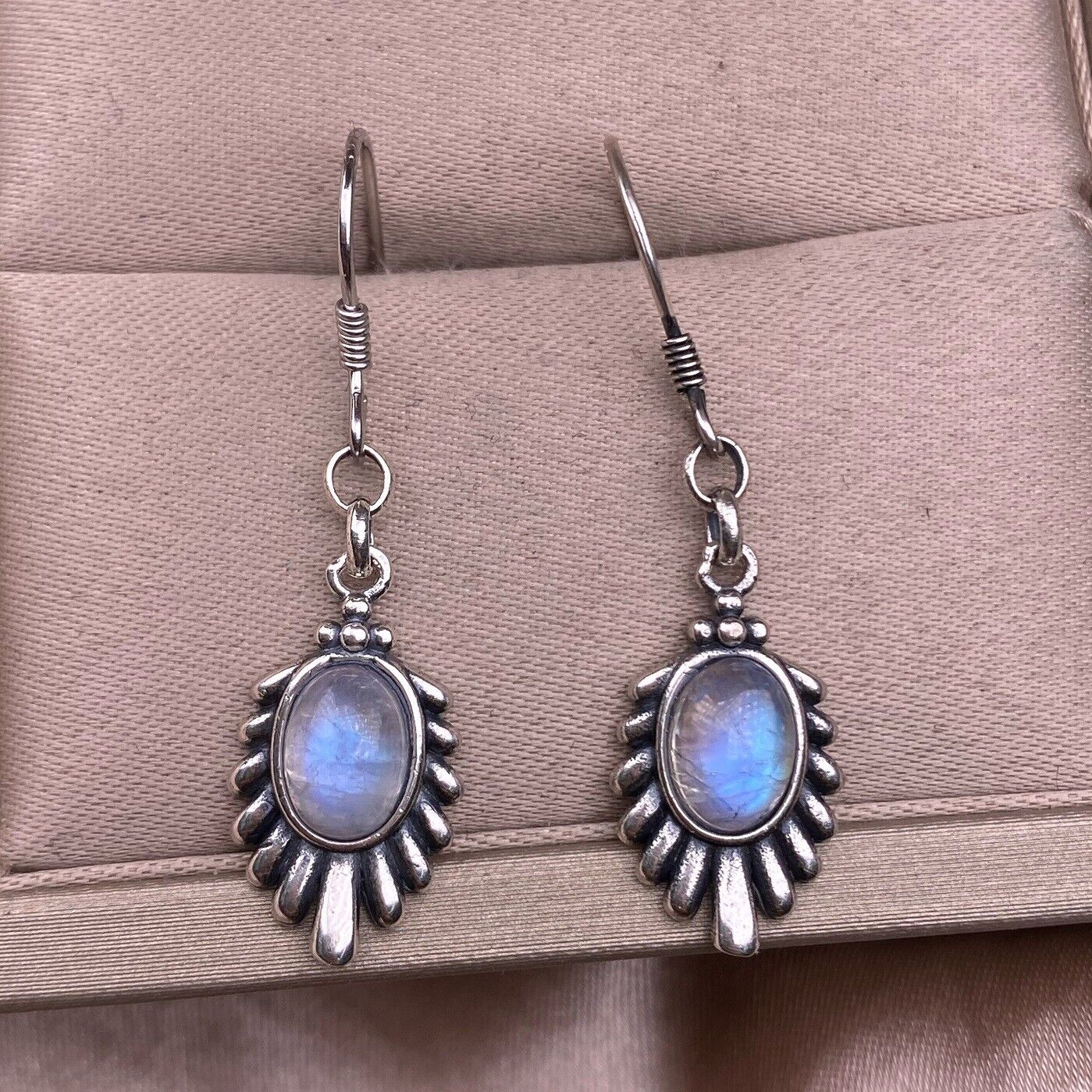 s925 sterling silver with blue moonstone feather shape pendant earrings gift set