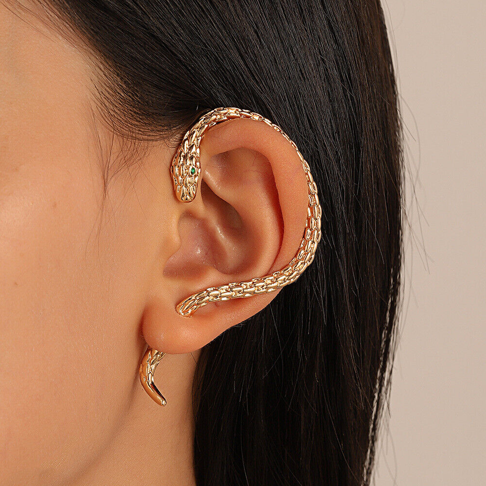 925 Silver Wrap Around Ear Hanging Snake Earrings Hip Hop Punk Style Gift Set