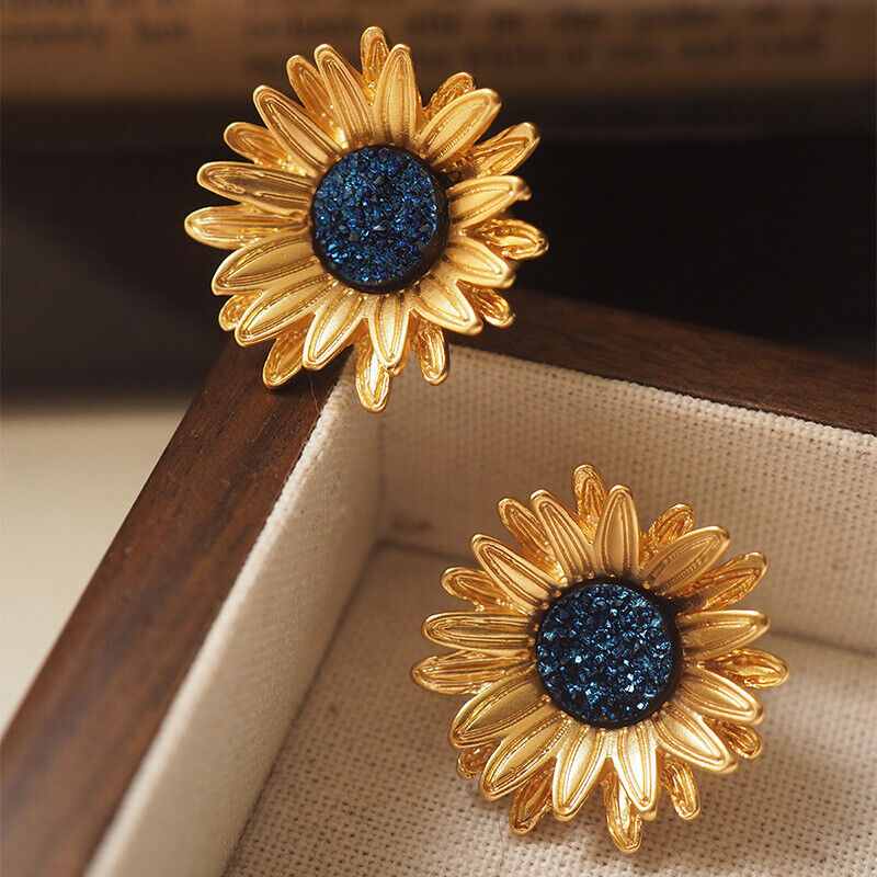 925 Silver and K Gold Plated Sunflower Earrings for Women - Van Gogh Flowers