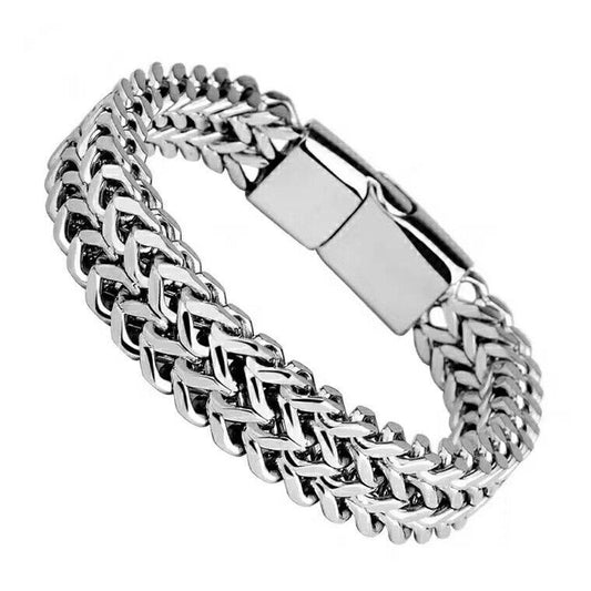 Titanium Steel multi-size Men's Double Row Square Chain Magnetic Clasp Bracelet