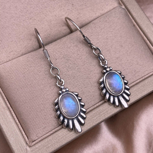 s925 sterling silver with blue moonstone feather shape pendant earrings gift set