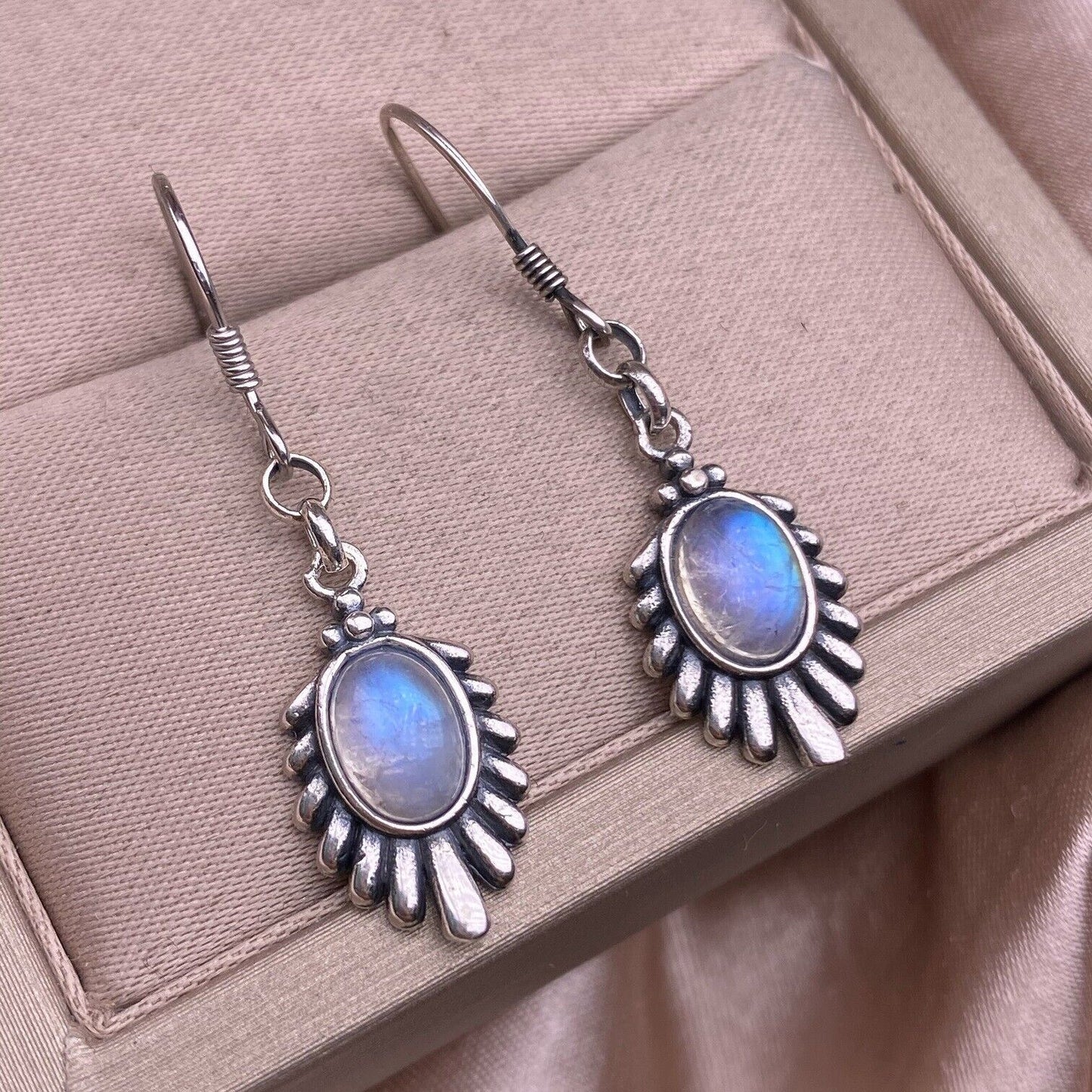 s925 sterling silver with blue moonstone feather shape pendant earrings gift set