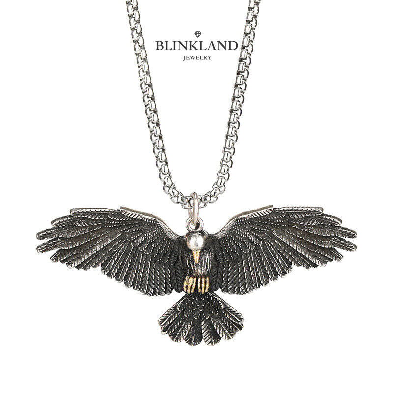 Titanium Steel 25 Inch Eagle Spreading Wings New Pendant Hip Hop Style Necklace