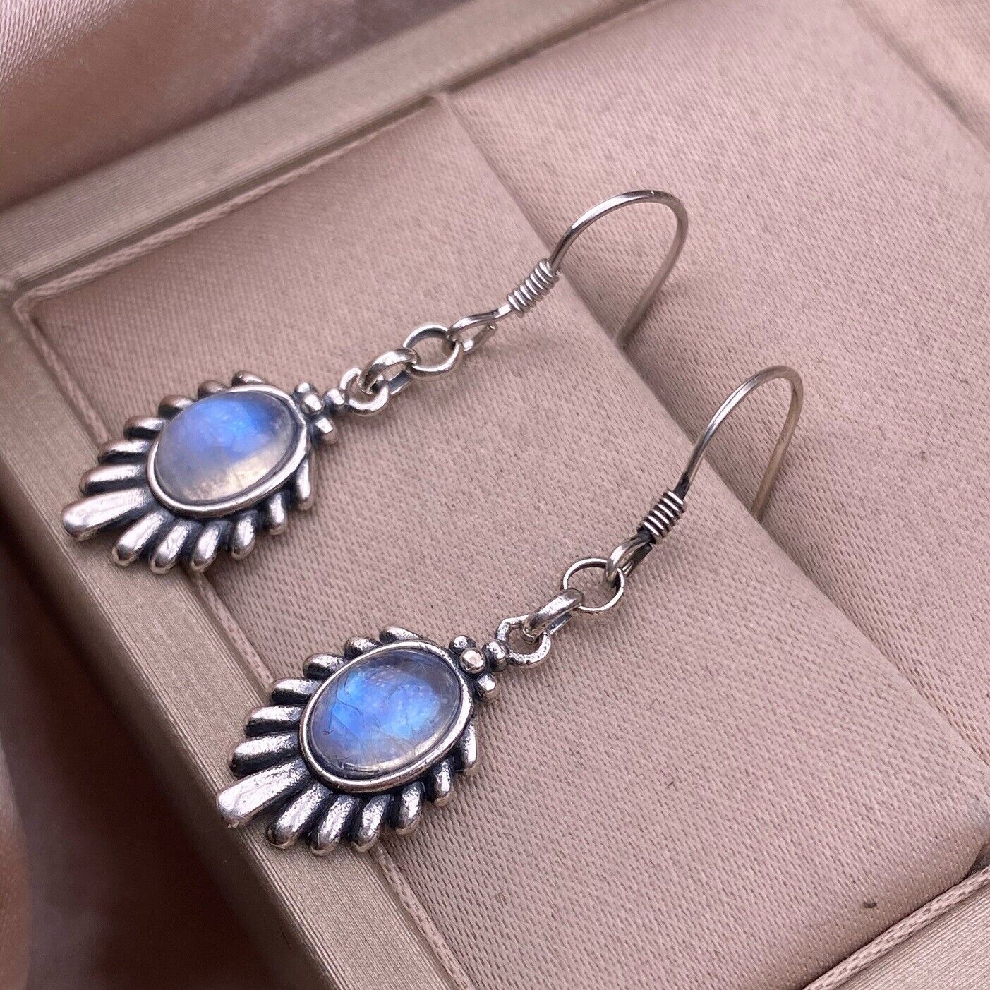 s925 sterling silver with blue moonstone feather shape pendant earrings gift set