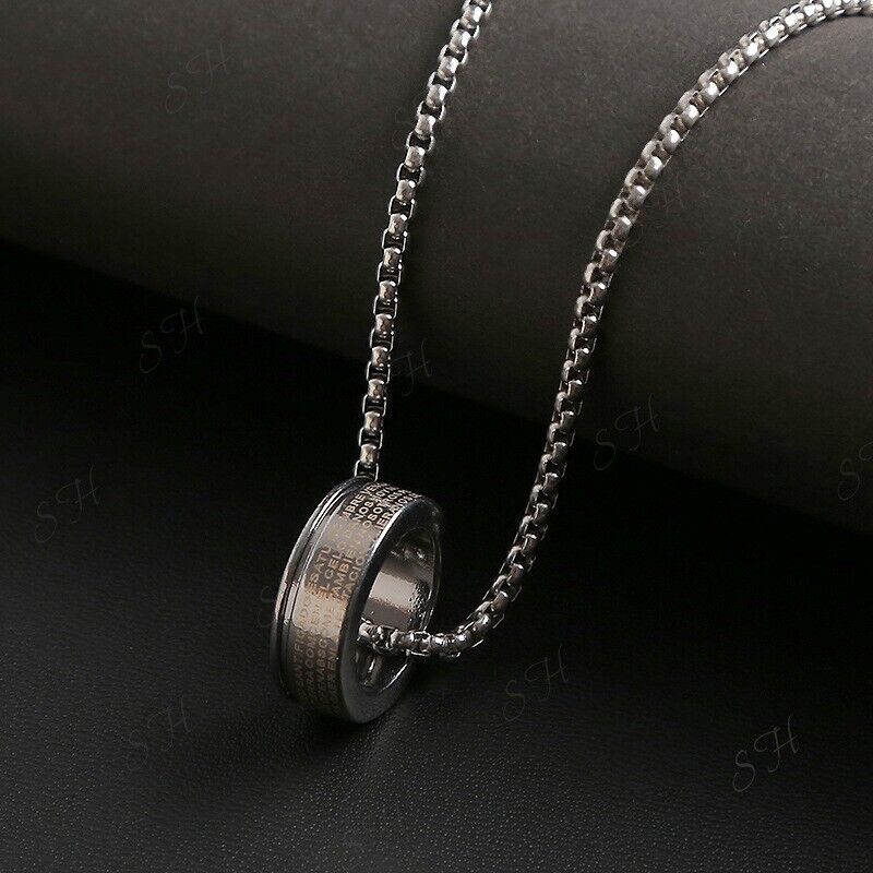 Titanium Steel 60 Inch Rune Ring Pendant Men's Hip Hop Punk Style Necklace