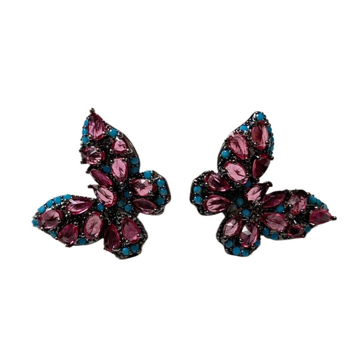 925 Silver Pin Colorful White Stone Butterfly Heavy Work Earrings Gift Set