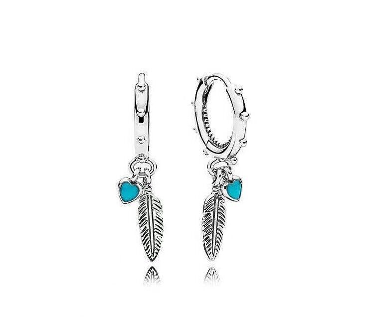 925 Silver Pandora Sacred Feather Earrings Valentine's Day Gift with Wrapping