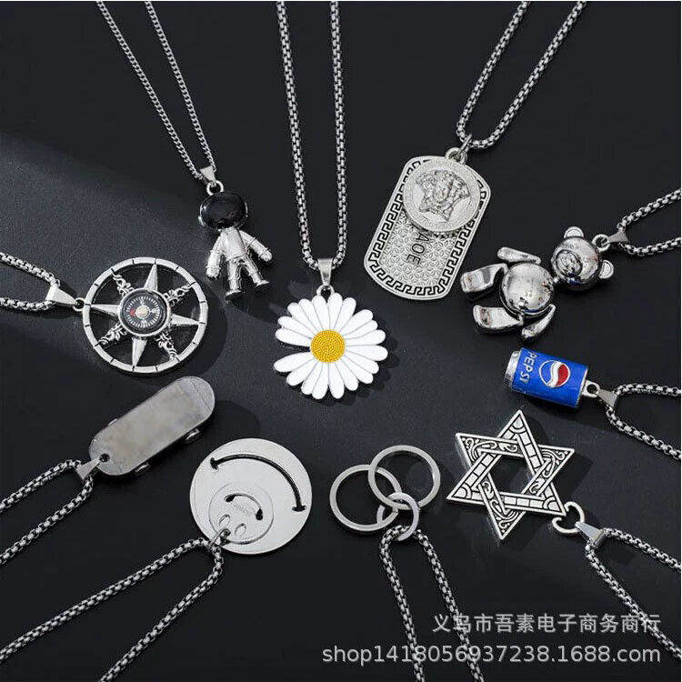 Titanium Steel 25 Inch Pendant Necklace Hip Hop Style Daily Matching Gift Set