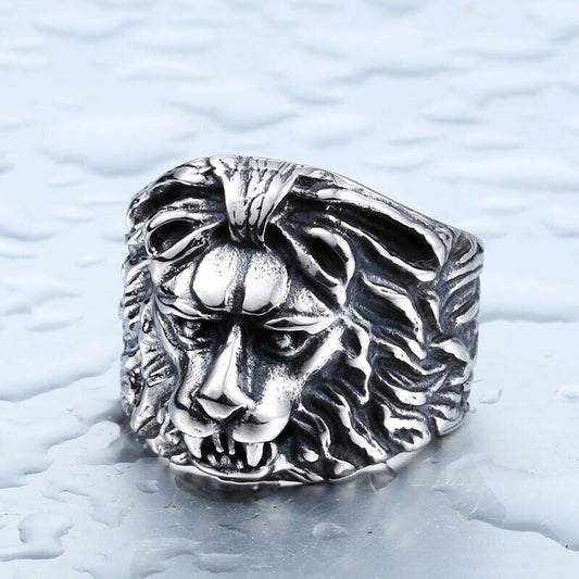 Genuine Stylish Sterling Silver Biker Ring Stamped Solid 925 Lion Handmade