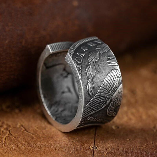 925 Sterling Silver Handmade Morgan Coin Shaped Vintage Open Size Men's Ring